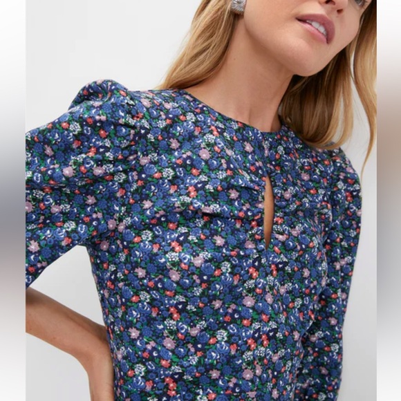 HYACINTH HOUSE Black & Navy Corduroy Floral Keyhole Moore Mini Dress, worn once - Picture 3 of 5